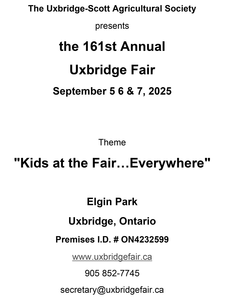2025 Uxbridge Fair Prizebook cover