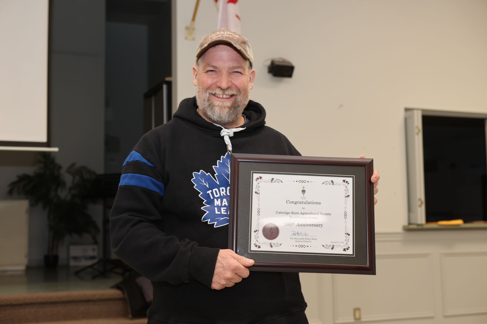 Rob Ashton revisited the award presented to the Uxbridge-Scott Agricultural Society by the Honourable Rob Black. The award was given last February however this is the first AGM since that award was given to be recognized at our annual meeting.